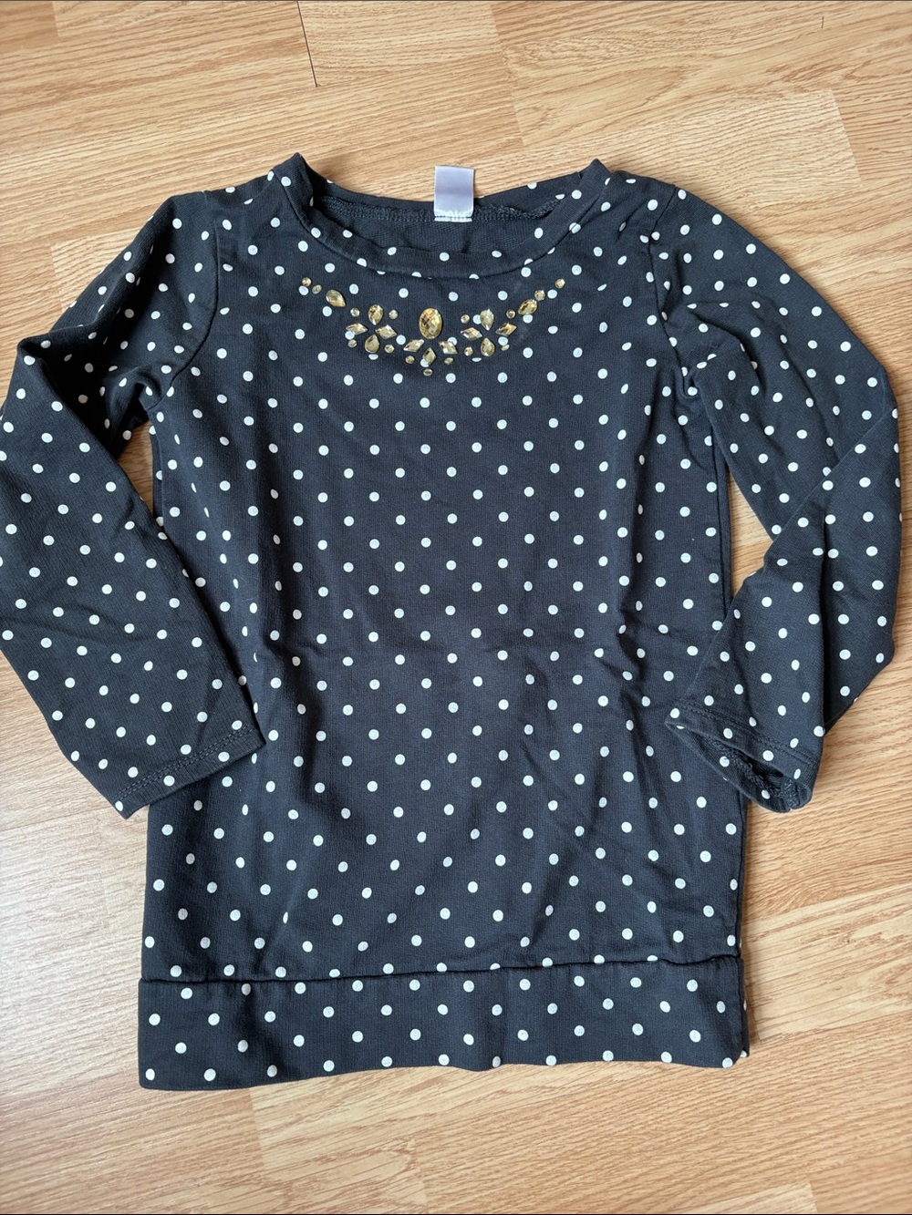 Carter's Black Long Sleeve Polka Dot Top with Gold Jewel Detail